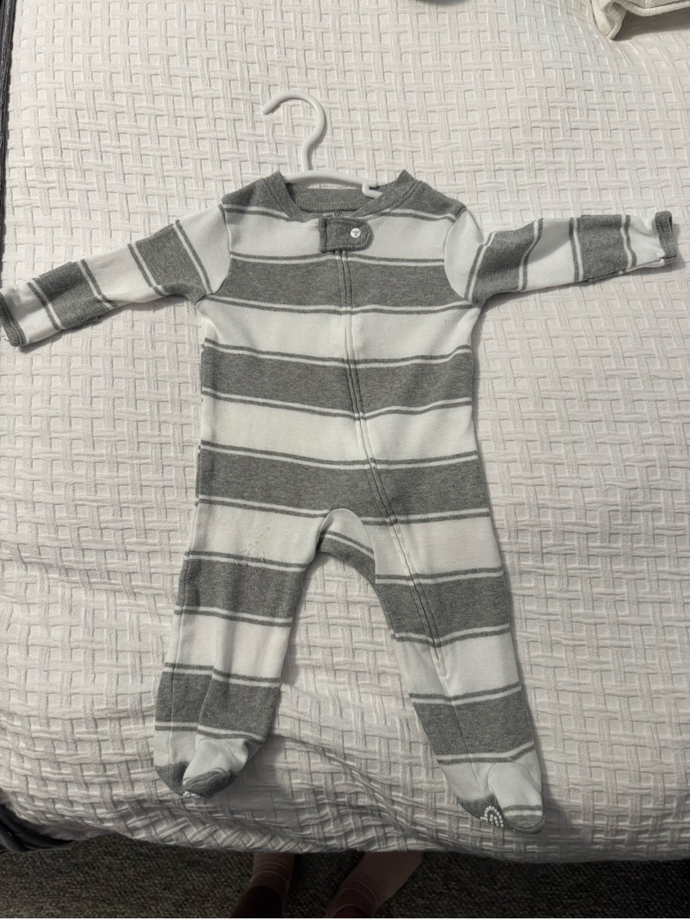 Burt's Bees Baby Gray & White Striped Footed One-Piece
